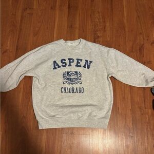 Garage Gray Crewneck Sweater with Blue Aspen Design